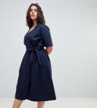 Asos Design Curve Cotton Midi Wrap Dress - Navy
