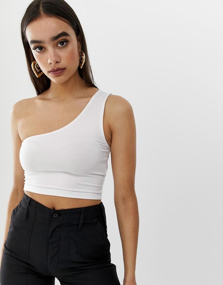 Asos Design One Shoulder Sleeveless Crop Top In White - White