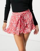 River Island Floral Print Flippy Shorts In Red