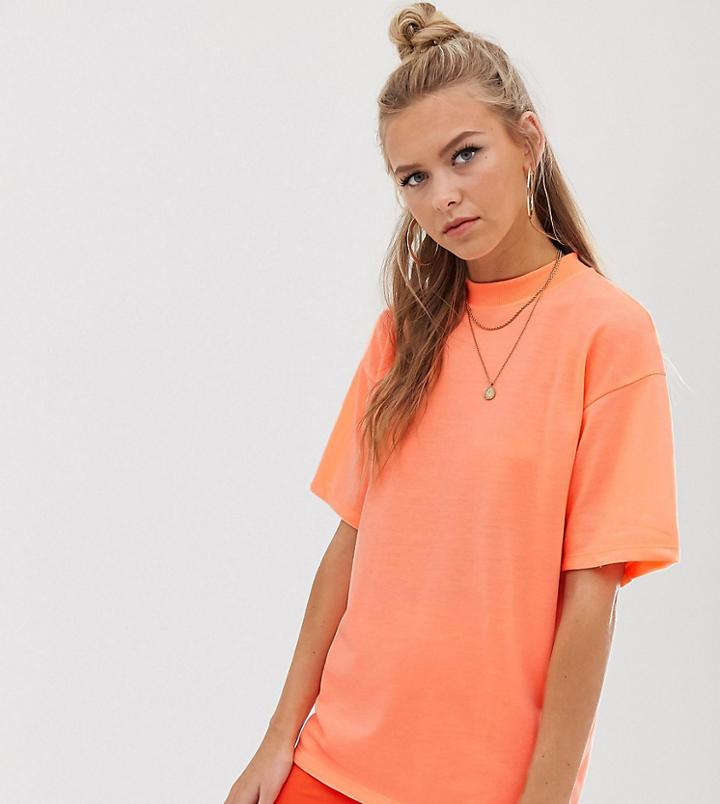 Bershka Oversized Tee In Coral-pink