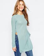 Asos Longline Tunic In Rib With Side Splits - Mint