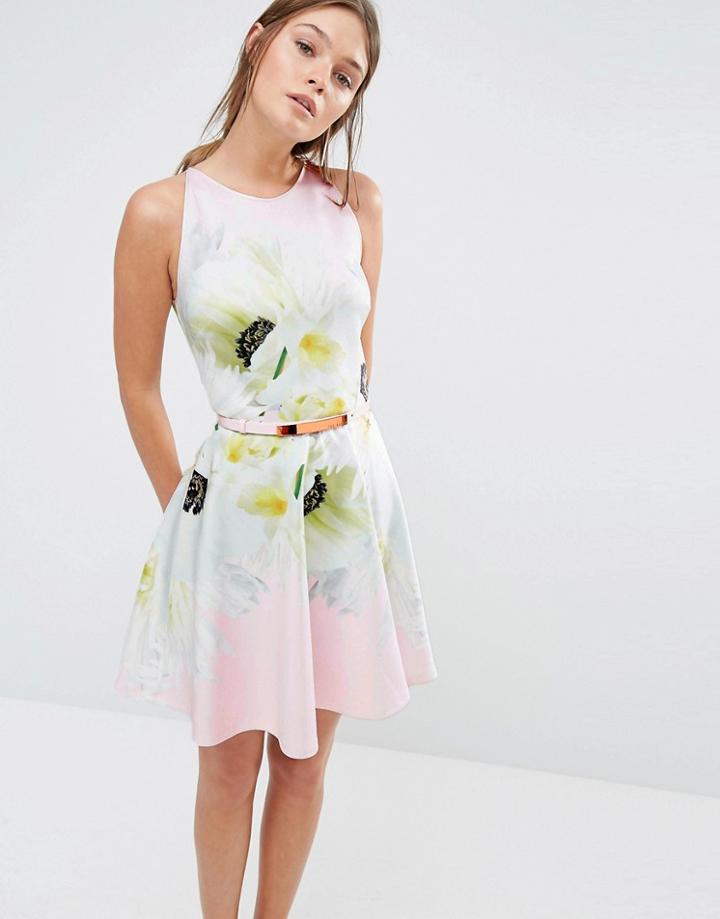 Ted Baker Tuliaa Skater Dress In Pearly Petal Print - Pink