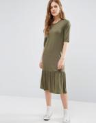 Noisy May Melanie Jersey Frill Hem Dress - Green