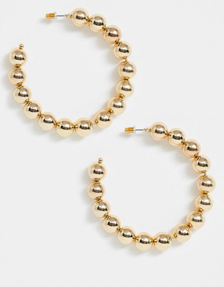 Asos Design Ball Hoop Earrings In Gold Tone