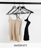 New Look Maternity 3 Pack Nursing Tank Tops In Black White And Beige-neutral