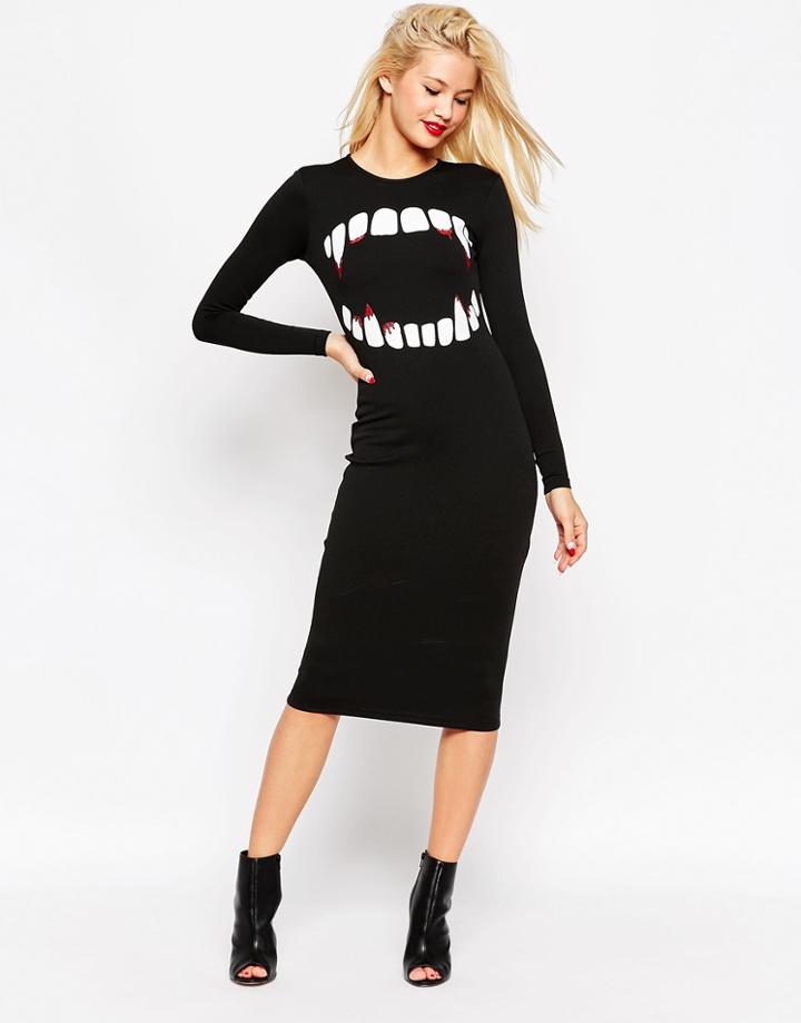 Asos Glitter Vampire Teeth Halloween Midi Dress - Black