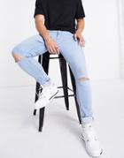 Don't Think Twice Skinny Fit Ripped Jeans In Light Blue-blues