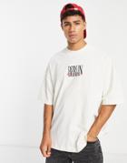 Topman Extreme Oversized T-shirt With Berlin Embroidery In Ecru-white