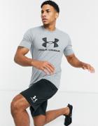 Under Armour Large Central Logo T-shirt In Gray-grey