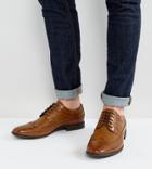 Asos Wide Fit Brogue Shoes In Tan Faux Leather - Tan