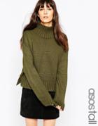 Asos Tall Boxy Sweater With Chunky High Neck - Khaki