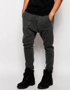 Asos Drop Crotch Joggers In Waffle Fabric With Oil Wash - Washed Gray