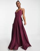Asos Design Wrap Front Tie Back Maxi Dress In Plum-purple