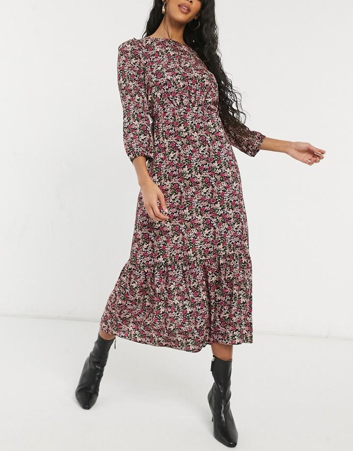 New Look Floral Midi Dress In Mixed Playful Floral-black