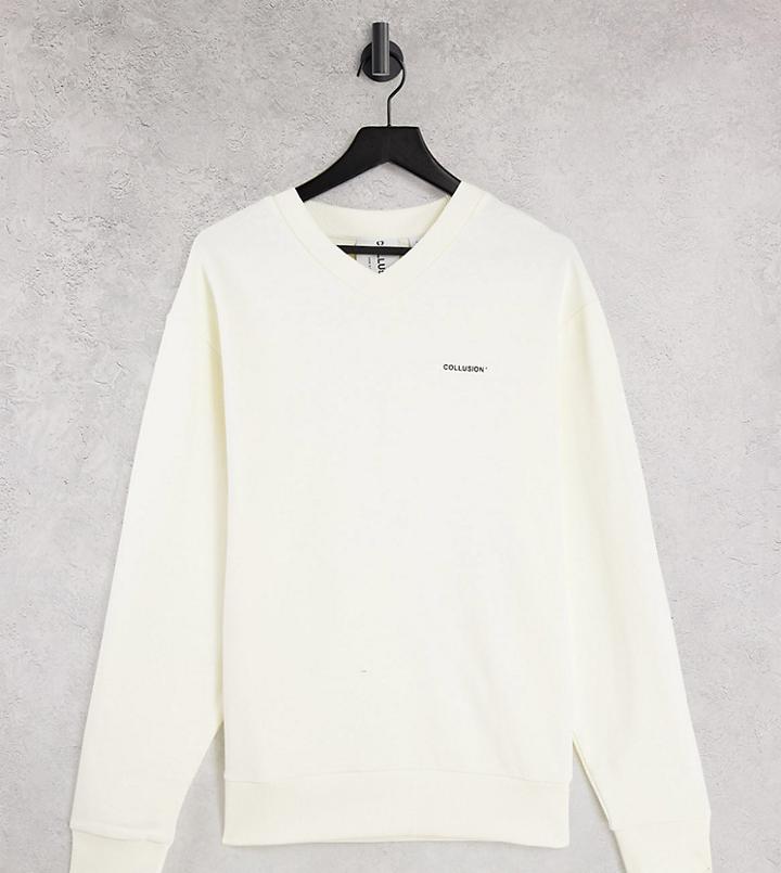 Collusion Unisex Oversized V-neck Sweatshirt In Stone-neutral