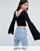 Asos Tall Crop Top With Wide Sleeves And Low V Back - Black