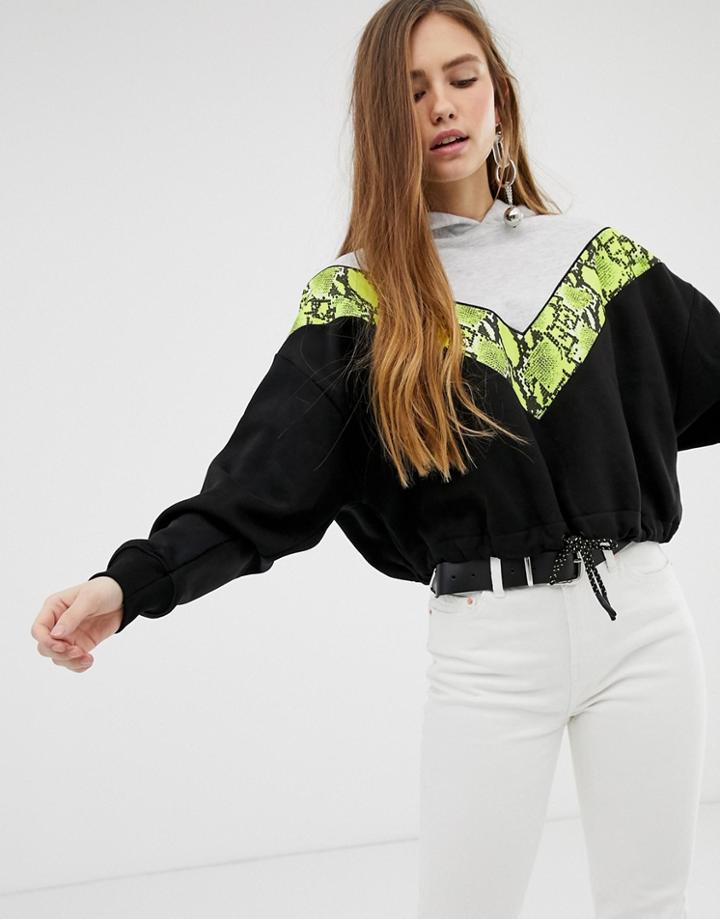 Bershka Color Block Hoodie In Multi - Gray