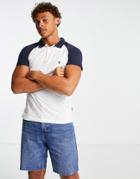 French Connection Raglan Polo In White Navy