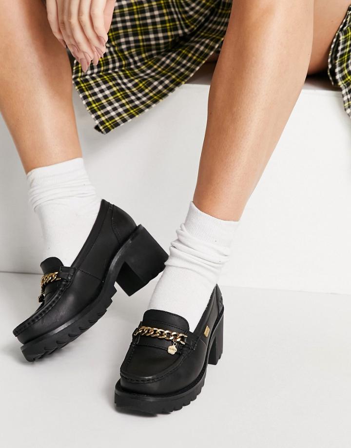 Kickers Klio Chunky Block Heel Shoes In Black Leather