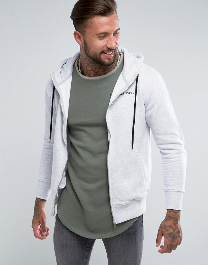 Illusive London Zip Through Hoodie In Gray With Funnel Neck - Gray