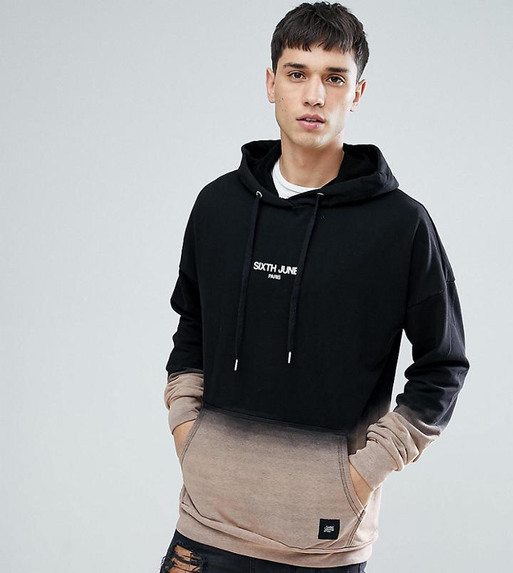 Sixth June Tall Oversized Hoodie With Bleach Fade - Black