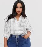 Asos Design Curve Long Sleeve Cropped Shirt In Sketchy Check Print-multi