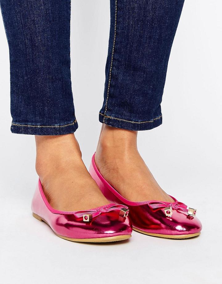 Raid Bow Pink Metallic Ballet Flats - Pink