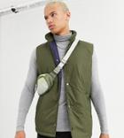 Asos Design Tall Puffer Vest In Khaki-green