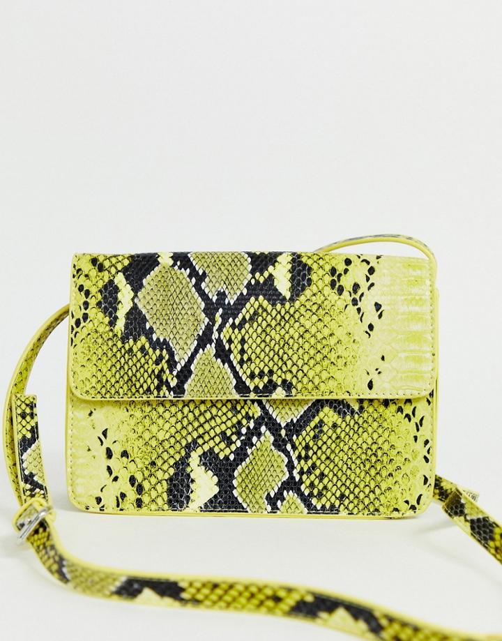 Pieces Neon Snake Print Cross Body Bag-yellow