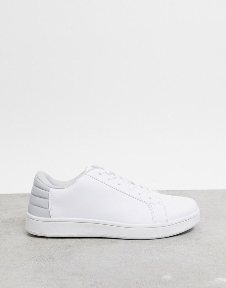 Truffle Collection Lace Up Sneakers In White With Gray Heel