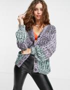 Asos Design Oversized Cardigan In Color Block-purple