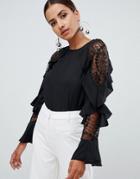 Lipsy Embroidered Sequin Sleeve Top - Black