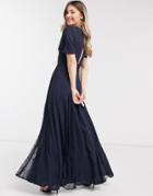 Asos Design Bridesmaid Maxi Dress With Lace Insert Panels-navy