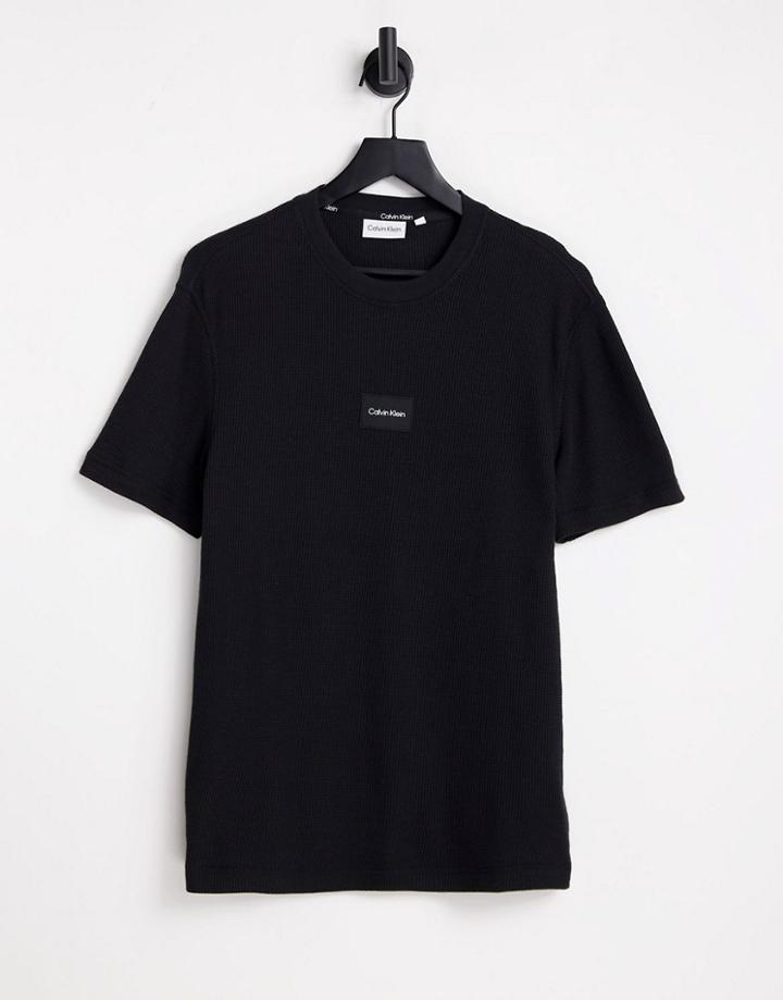 Calvin Klein Textured Grid Logo T-shirt In Black