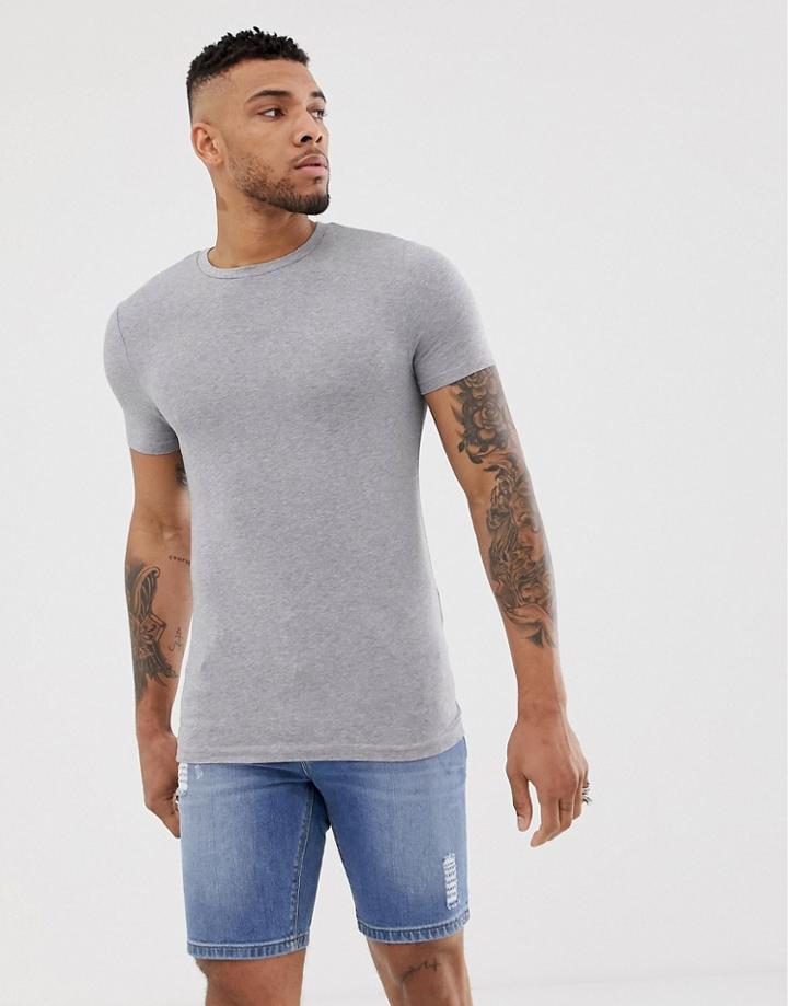 Asos Design Skinny Fit Crew Neck T-shirt In Gray Marl