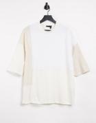 Asos Design Oversized T-shirt In Tonal Beige Color Block With Waffle-white