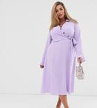 Asos Design Curve Button Through Wrap Midi Shirt Dress - Purple