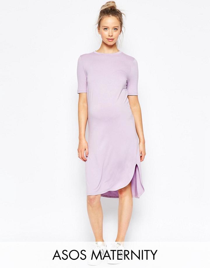 Asos Maternity Curved Hem Dress With Half Sleeve - Purple