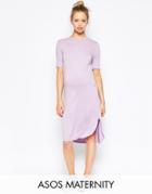 Asos Maternity Curved Hem Dress With Half Sleeve - Purple