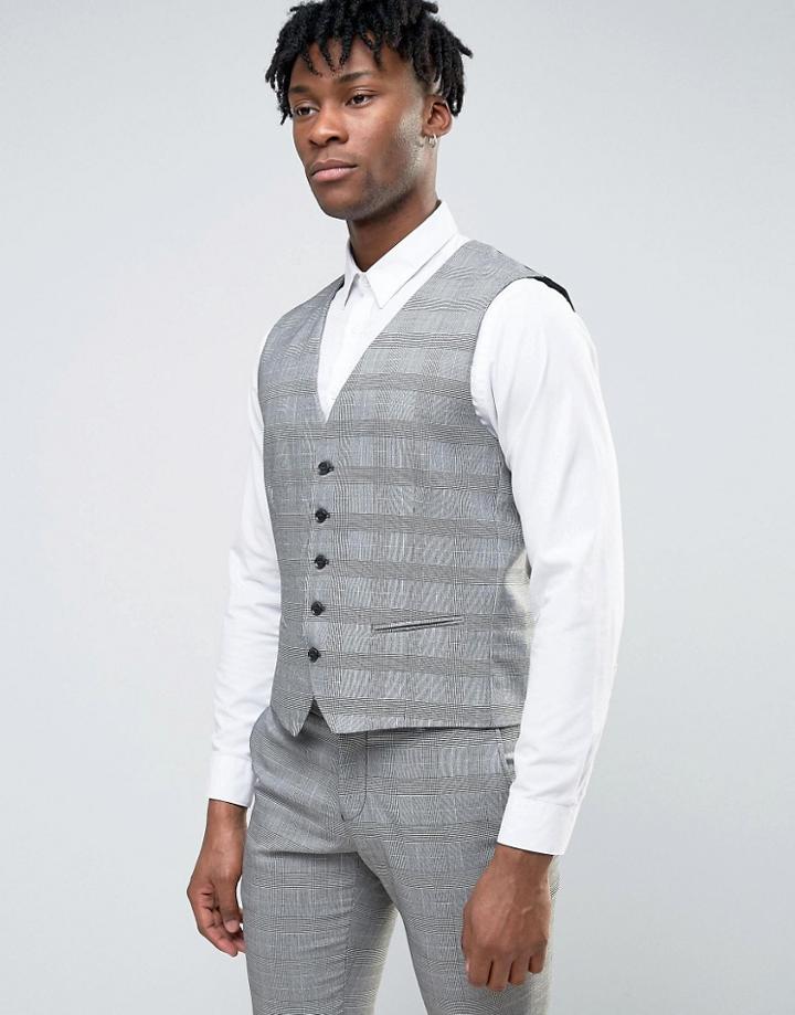 Selected Wedding Check Vest - Gray
