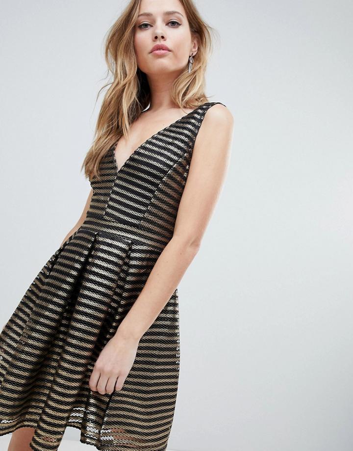 Oh My Love Structured Stipe Skater Dress - Black