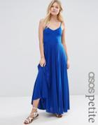 Asos Petite Cami Maxi Dress With Pleated Skirt - Bright Blue