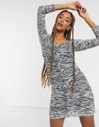 Only Mesh Mini Dress With Gathered Front In Zebra Print-black