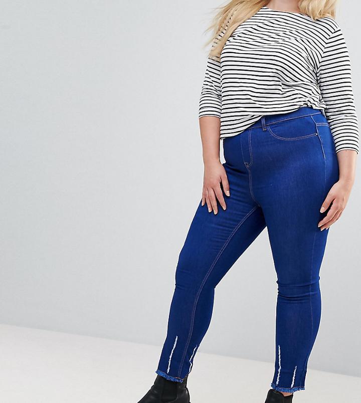 New Look Curve Ripped Hem Jegging - Blue