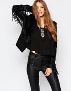 Wyldr Smart Ass Faux Leather Jacket With Fringing - Black