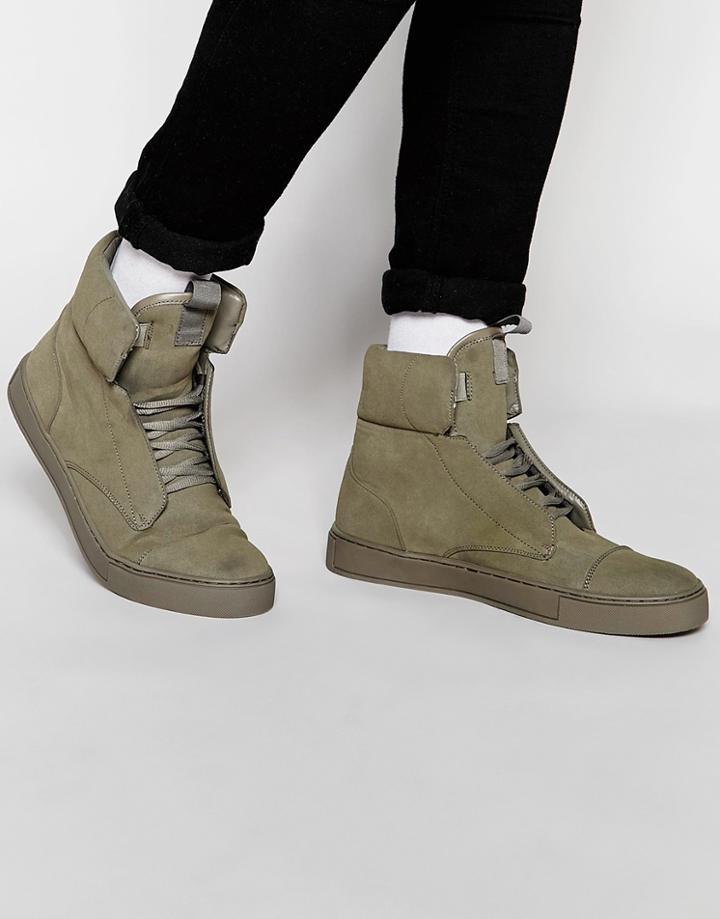 Asos Hi-top Sneakers With Padded Cuff - Khaki