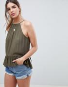 Asos Design Trapeze Top In Crinkle - Green