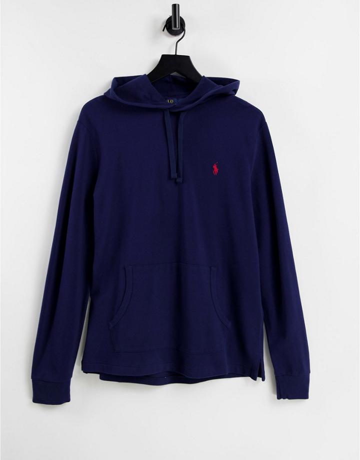 Polo Ralph Lauren Player Logo Pique Hoodie In Navy