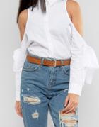 Asos Leather Silver Buckle Waist And Hip Belt - Brown