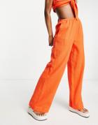 Asos Design Pull On Wide Leg Pants In Chilli Cheesecloth - Part Of A Set-red